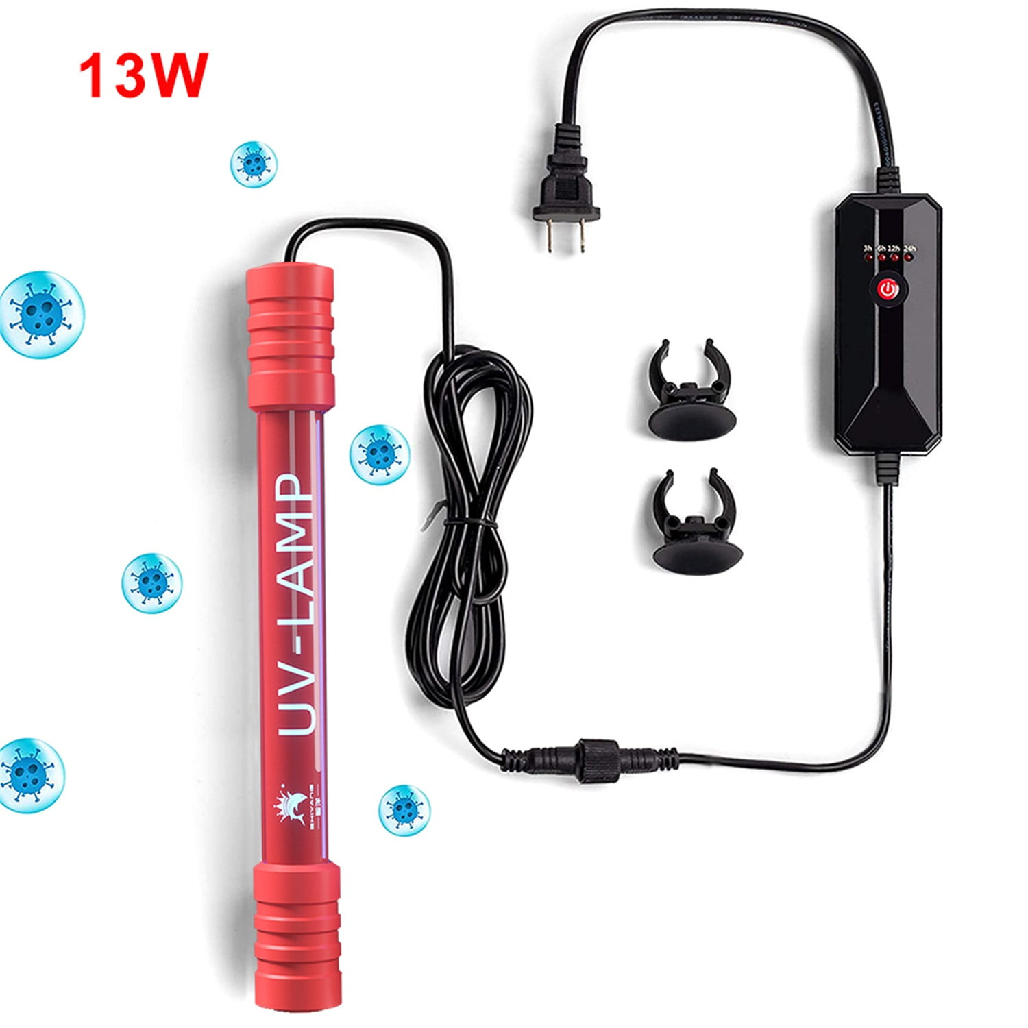 Pefilos 13W U-VC Aquarium Fish Tank Germicidal UV Light Sterilizer Pond Submersible Clean Lamp, Red Pefilos 13W U-VC Aquarium Fish Tank Germicidal UV Light Sterilizer Pond Submersible Clean Lamp, Red