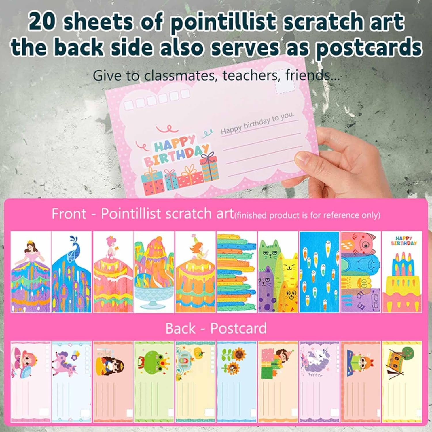 Convergei 20PCS DIY Rainbow Scratch Art, Magic Dot Paint Paper Set Notebook, Squeegee Painting Kits, Handmade Graffiti Color Scratch Craft Sets, with Paints, Squeegees, Stickers(2sets)