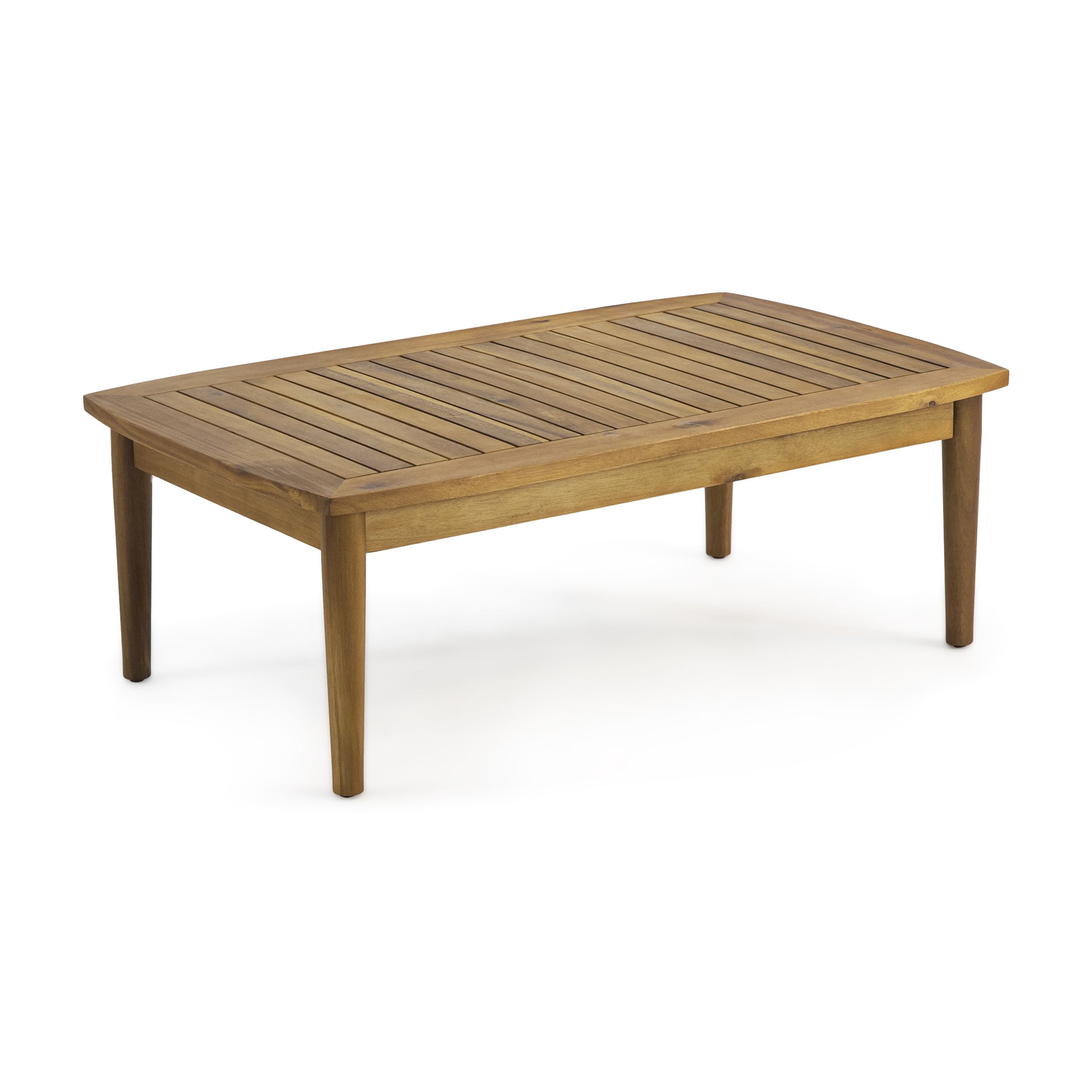 Outdoor Double Sofa and Coffee Table Leisure Combination Set, Acacia Wood Conversation Furniture for Patio Garden, Teak and Beige