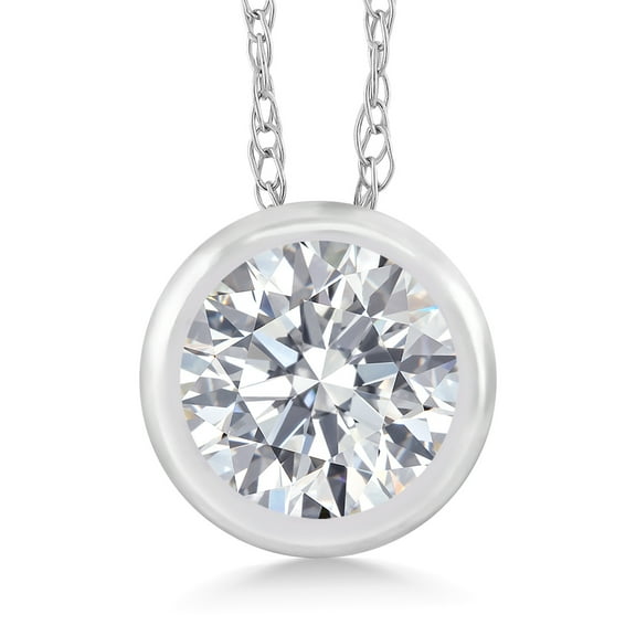 Gem Stone King 14K White Gold Lab Grown Diamond Pendant Necklace for Women | 0.50 Cttw | Gemstone April Birthstone | Round 5MM | With 18 inch Chain