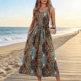 thumbnail image 2 of HXWCHs Summer Sleeveless Printed Maxi Dress Featuring Neckline Side Pockets and Flowy A-Line Skirt XXL Khaki, 2 of 4