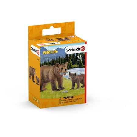 Schleich Wild Life, Grizzly Bear Mother with Cub Toy Animal Figurines