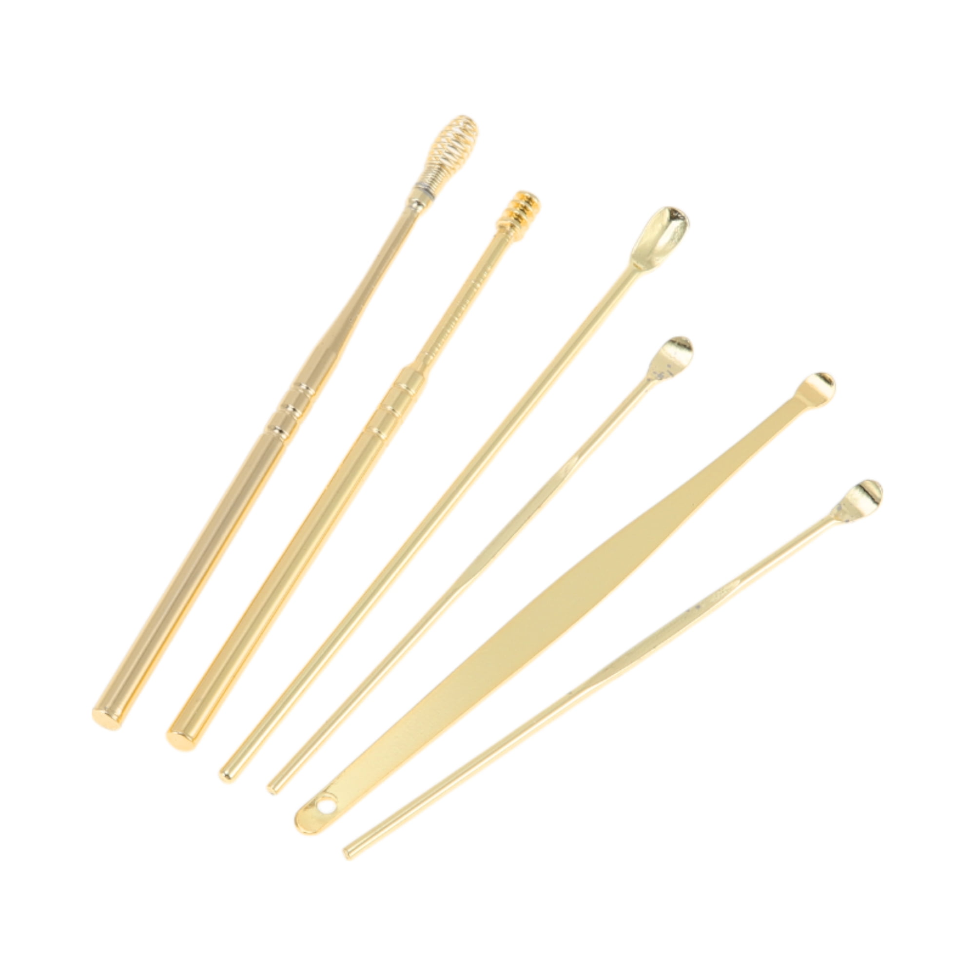 Unique Bargains Portable Earwax Cleaning Tool Kit 6Pcs Gold Tone