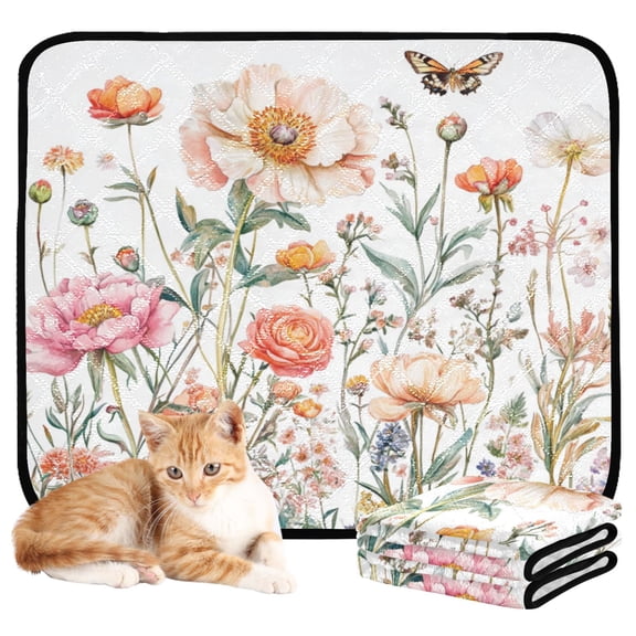 Washable Pet Pee Pads with Super Absorbent Reusable Training Pads for Dogs & Cats Peonies and Wildflowers