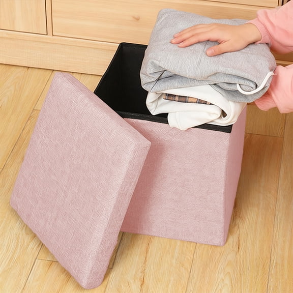 Small Storage Ottoman Foldable Collapsible Cube Square Linen Ottoman Foot Rest Stool Seat, for Living Room, Bedroom, Home Office, Dorm