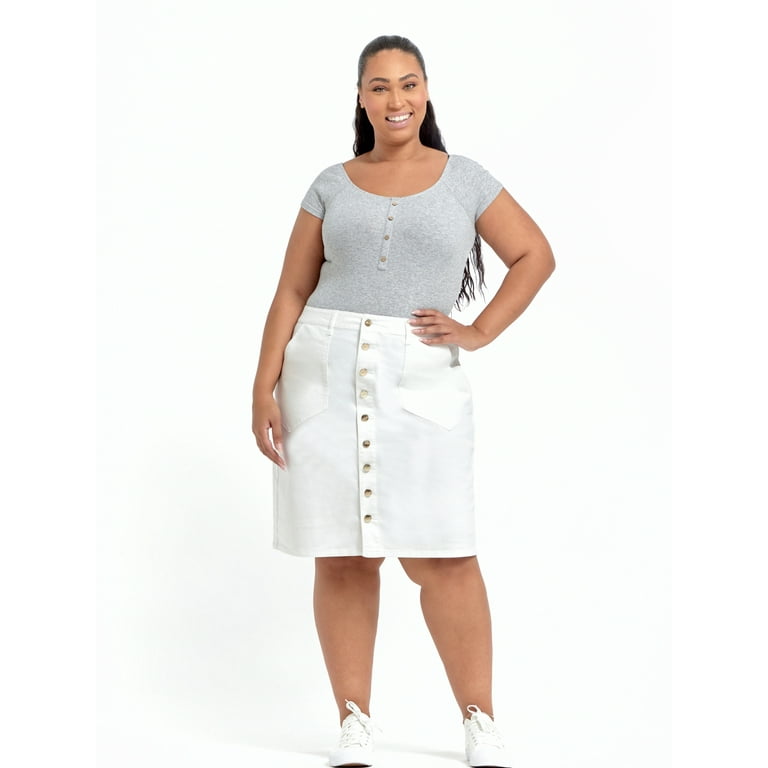 Denim midi skirt plus size hot sale