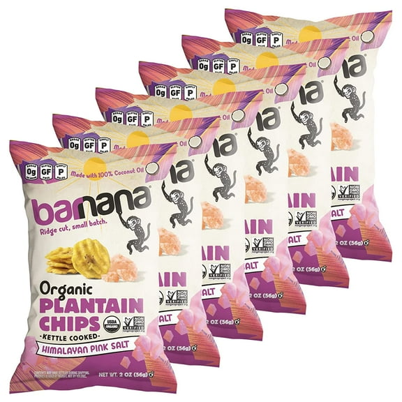 Organic Plantain Chips, Himalayan Pink Salt, USDA Organic, Vegan (6 Pack), Barnana