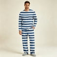thumbnail image 6 of Mens Striped Sleepwear Set Long Sleeve Pocket Top Drawstring Elastic Waist Button Fly Long Pajama Pants Indoor Home Outfit, 6 of 8