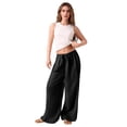 thumbnail image 6 of YIFUNIN Women's Loose Wide Leg Cotton Linen Pants with Drawstring, Pocketless Casual Trousers for Relaxed Fit, Breathable Natural Fabric,Black L, 6 of 6