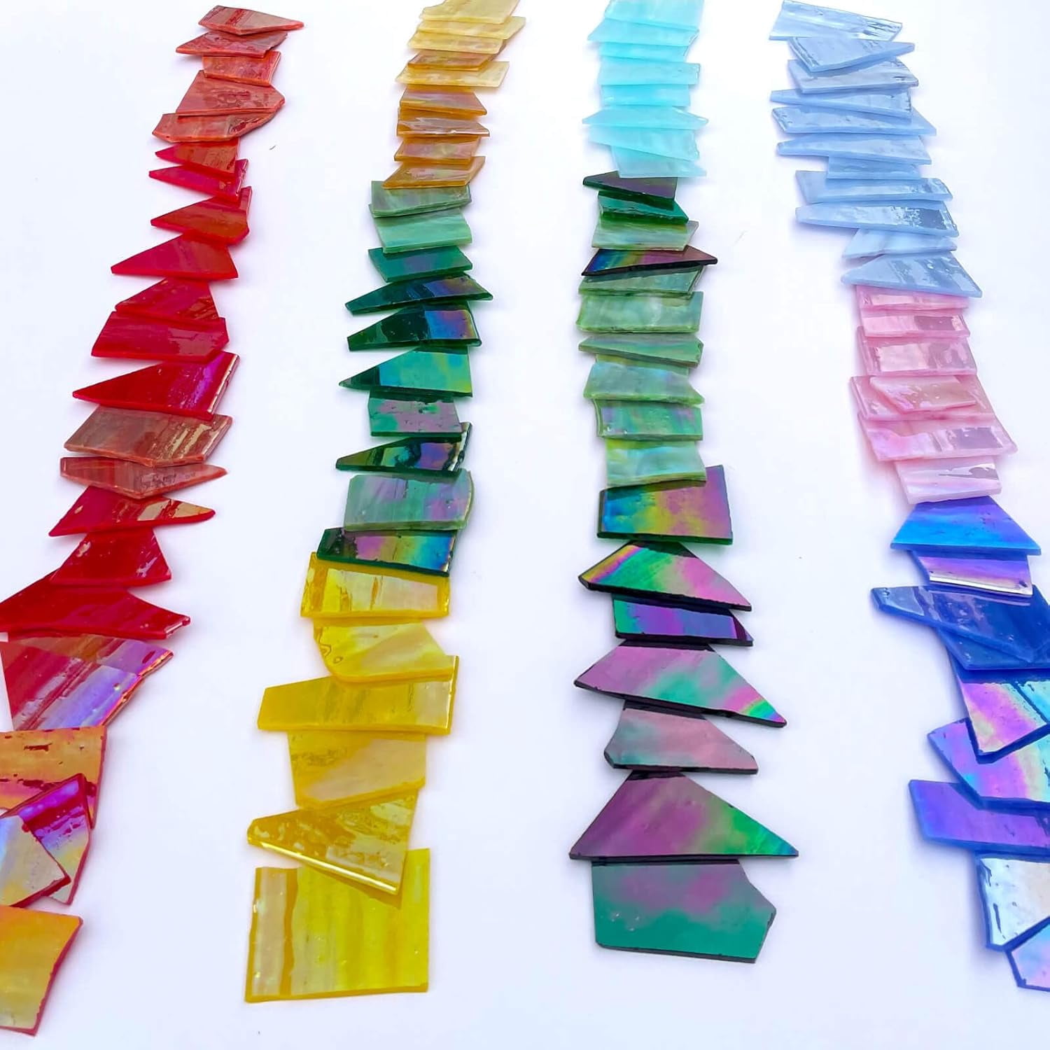 2.2LB Iridescent Mixed-Color Stained Glass Scraps - Irregular Mosaic Tiles & Broken Pieces for Stained Glass Art, DIY Crafts - Assorted Shapes (Mosaic Supplies)