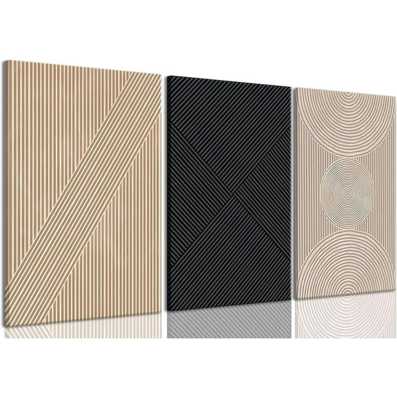 FCCUYE Framed Neutral Abstract Wall Art Modern Minimalist Line Canvas Poster Prints Set of 3 Boho Brown Beige Dark Blue Geometric Decor Picture Painting Living Room Bedroom Office