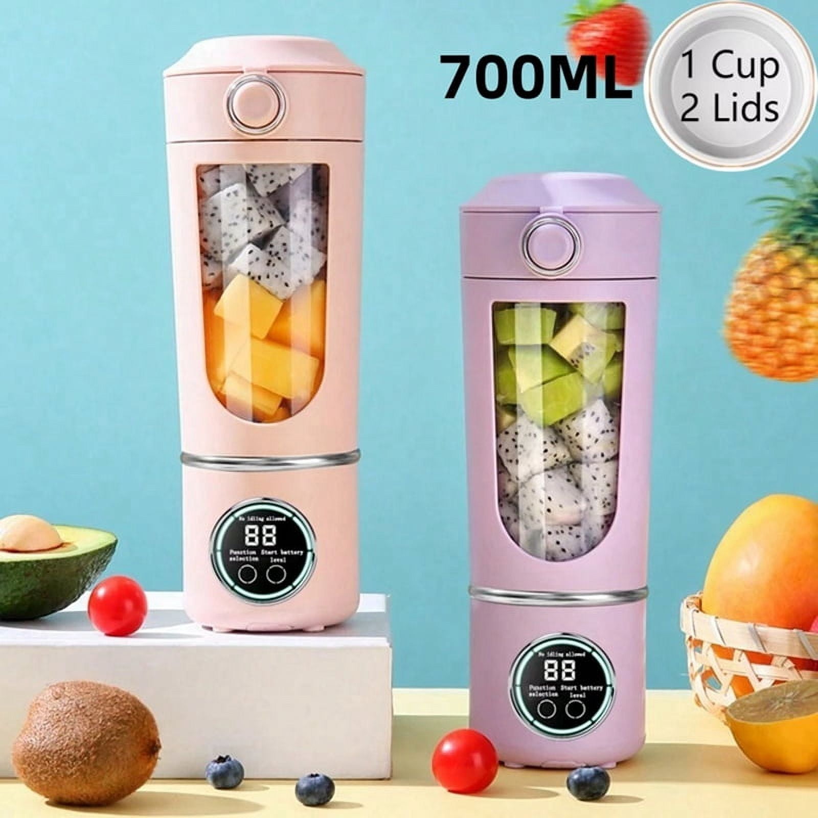 Portable Juice Maker Blender for Shakes Smoothies 700ML 12-Blades Fast Mixing 2 in 1 Blender Personal Juicer 7.4V D