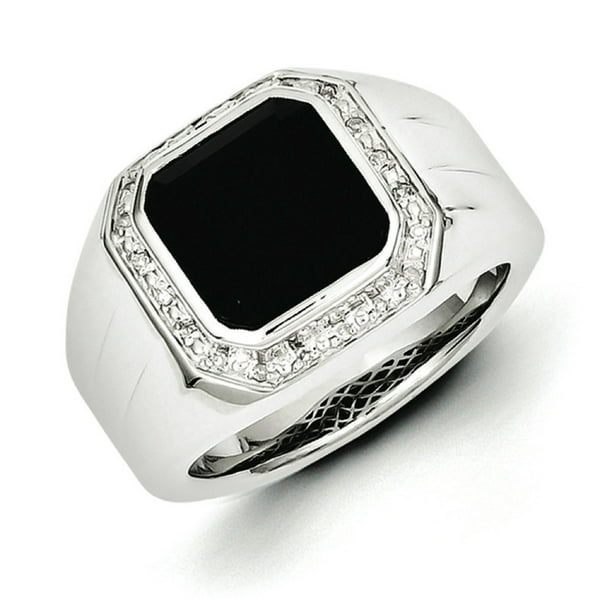Kevin Jewelers - Sterling Silver Diamond & Black Onyx Square Men's Ring ...