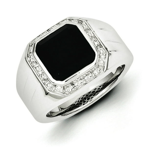 Kevin Jewelers Sterling Silver Diamond & Black Onyx Square Men's Ring
