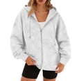 thumbnail image 2 of Womens Zip Up Jackets Spring Casual Solid Color Loose Long Sleeve Outerwear Oversized Lightweight Soft Vintage Fashion Warm Basic Suede Jacket with Pockets Fall Winter, 2 of 7