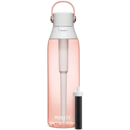 Brita Hard-Sided Plastic Premium Filtering Water Bottle, BPA-Free, Reusable, Replaces 300 Plastic Water Bottles, Filter Lasts 2 Months or 40 Gallons, Includes 1 Filter, Blush - 26