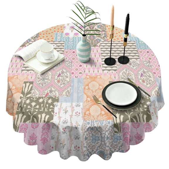 Pioneer Flower Floral Print Pattern Round Tablecloth 60"x60",Wrinkle Wipeable Table Cloth for Kitchen Dining Room Picnic Patio Party