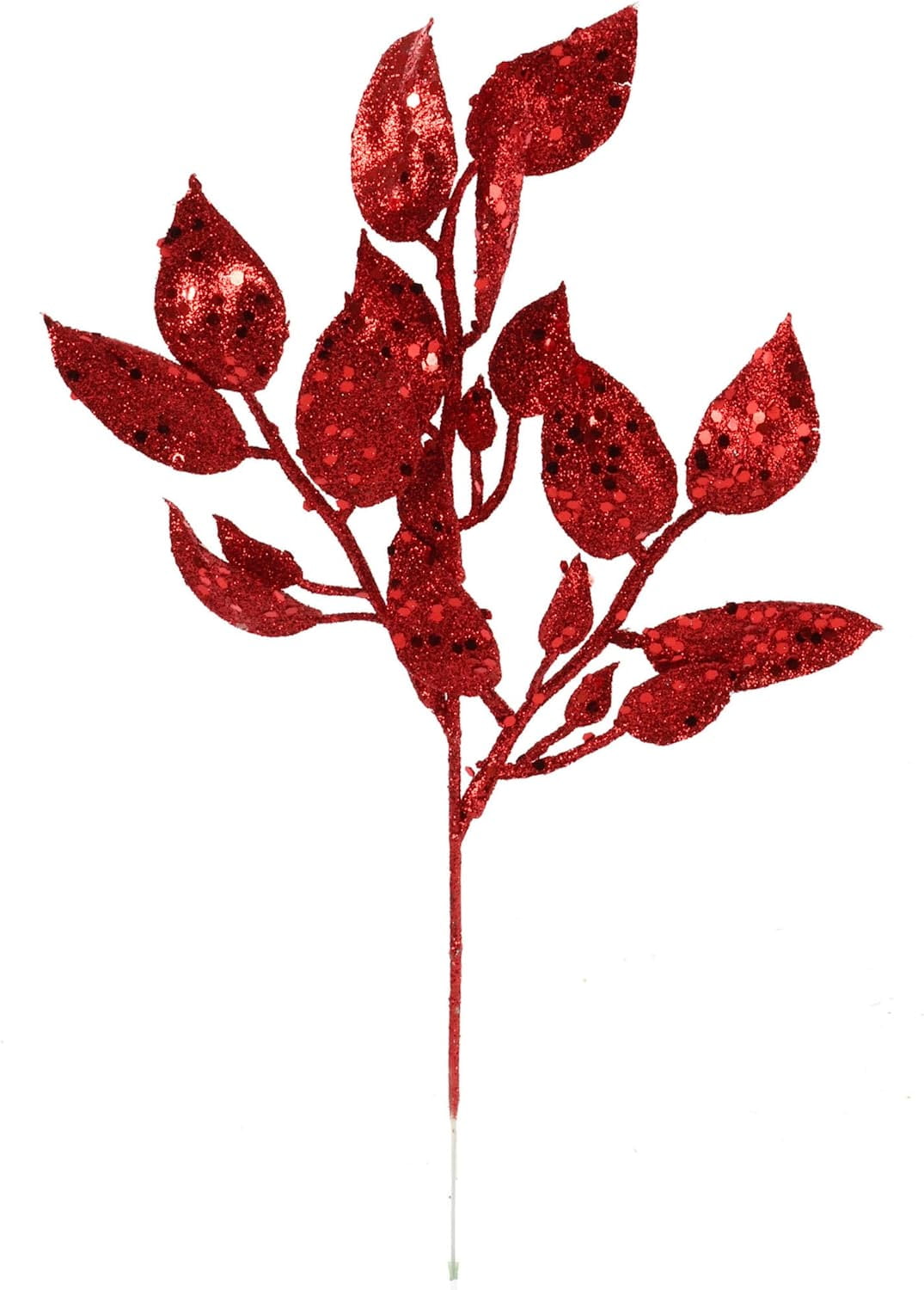 Red Glitter Leaf Spray Christmas Tree Pick Festive Décor