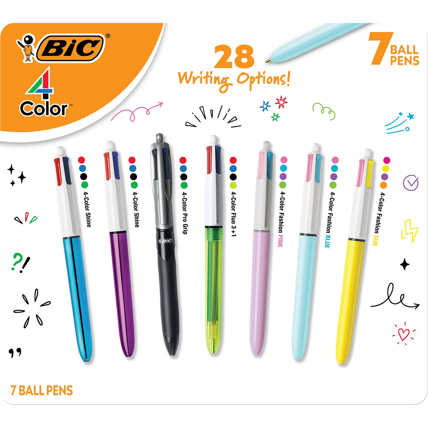 BIC 4 Color Retractable Ball Point Pens 7 Count Assorted Colors 