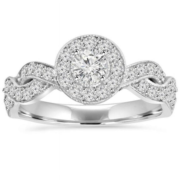Empire Jewelry Exquisite 1 Ct Round Cut Halo Eternity Criss Cross Twisted Infinity Moissanite Ring for Her - Moissanite - 14K White Gold Plated - Gorgeous Engagement Ring for Women's