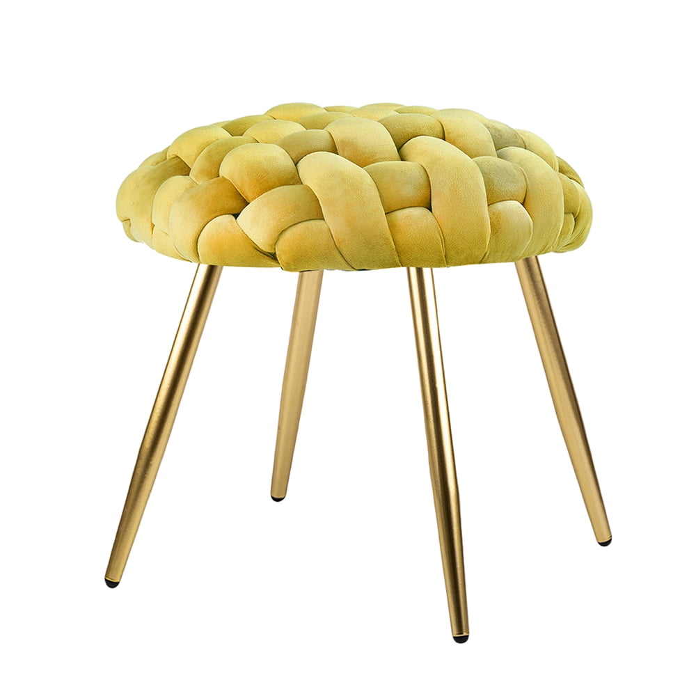 Leejay 17 Inch Green Velvet Vanity Stool For Makeup Room Knit Ottoman vanity-stool-vanity-chair-for-makeup-room-360-swivel-adjustable-stool
