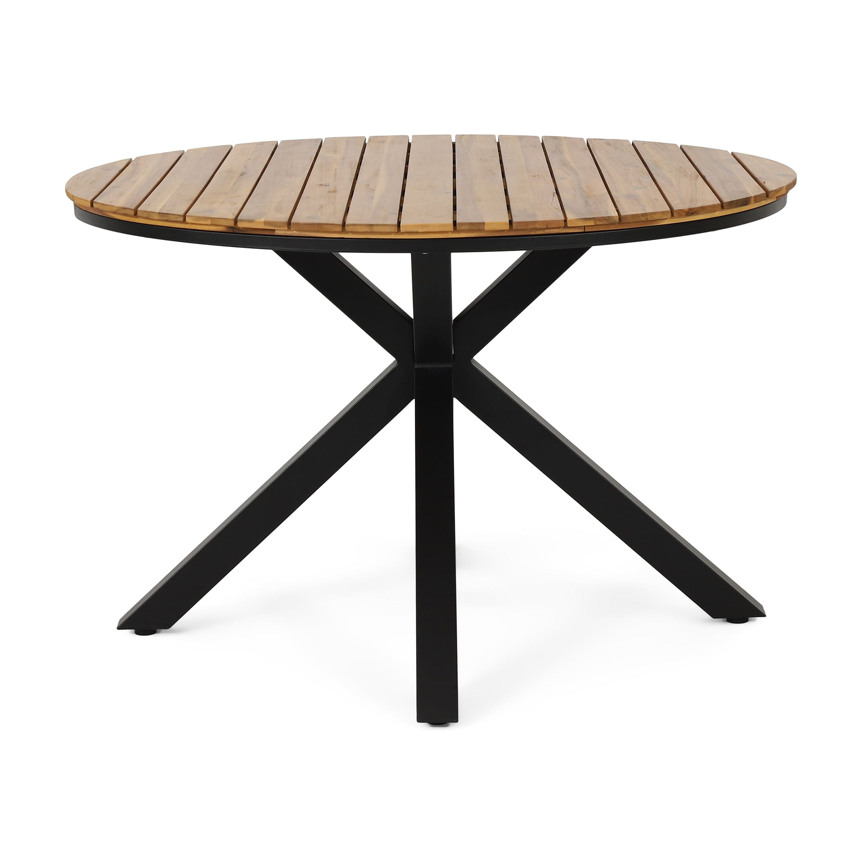 Outdoor Dining Table, Teak Acacia Wood Tabletop and Black Metal Leg for Patio Garden Deck, Teak
