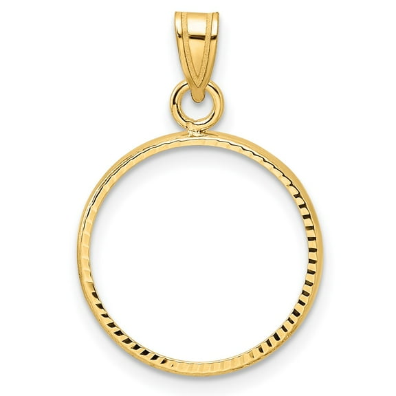 Wideband Distinguished Coin Jewelry 14k Polished and Diamond-cut 15.5mm Prong Coin Bezel Pendant