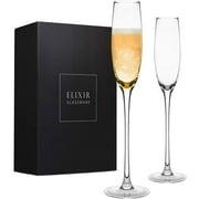 Elixir Glassware Crystal Champagne Flutes - Elegant Champagne Glasses, Hand Blown - Set of 2 Modern Champagne Flutes - Gift for Wedding Drink - 5oz, Clear