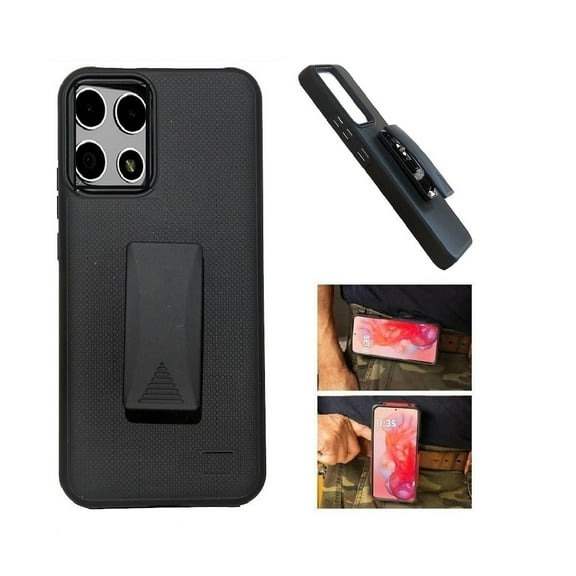 For T-Mobile REVVL 7 5G Case, Dual Layer Shockproof 360-Degree Rotating Belt Clip Case Cover with Kickstand (Black)