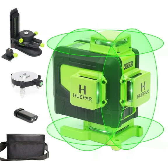 Huepar 4D Self-leveling Laser Level Green Beam Tiling Floor Cross Line Laser Level Tools with Remote Control and 360° Fine-tuning Bracket