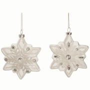 Transpac Glass Clear Christmas Snowflake Shaped Ornaments Set of 2