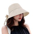 thumbnail image 2 of Ladies Thin‑Fabric Bow‑Knot Drawstring Bucket‑Hat Large Brim Sun‑Shade Portable Casual Vacation Headwear, 2 of 5