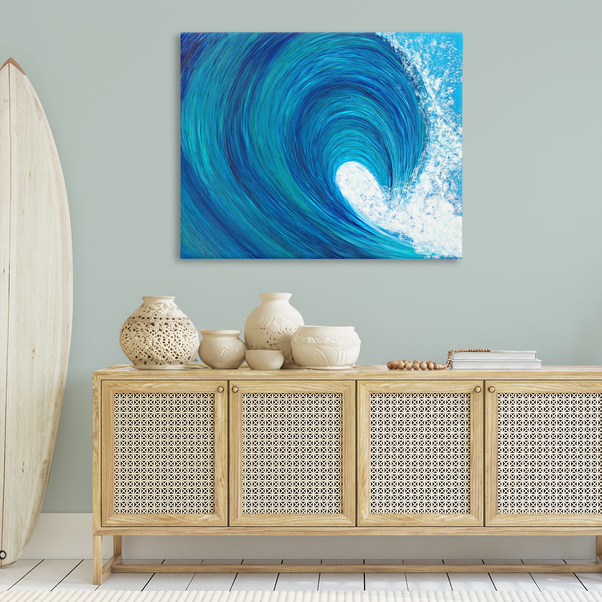 Stupell Industries Swirling Ocean Wave Coastal Painting Gallery Wrapped Canvas Art Print Wall Art, 48 x 36