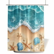 Shower Curtains for Bathroom-72"x84",Watercolor Beach Sea Waves Starfish Shells Waterproof Bath Curtain Grommet Shower Curtain Set with Hooks,Modern Coastal Art Washable Bath Accessories