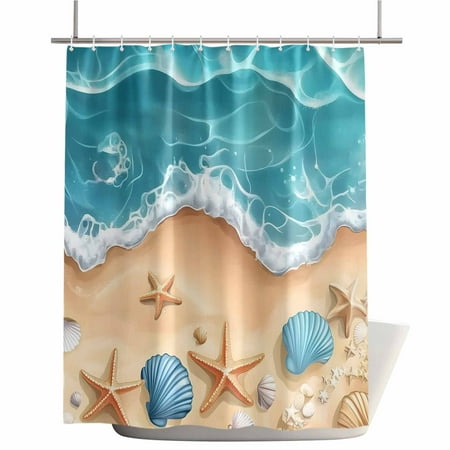 Shower Curtains for Bathroom-72"x84",Watercolor Beach Sea Waves Starfish Shells Waterproof Bath Curtain Grommet Shower Curtain Set with Hooks,Modern Coastal Art Washable Bath Accessories