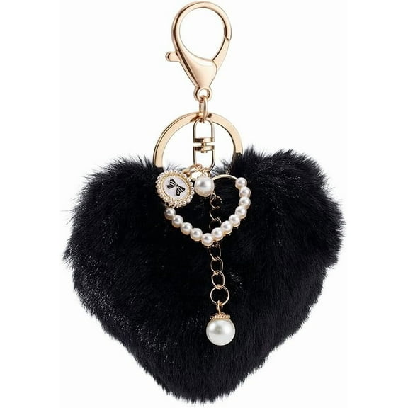 1pc Heart Pom Pom Keychains Fuzzy Ball Keychain with Pearl Fluffy Keyring for Gifts Bag Decoration Fibre