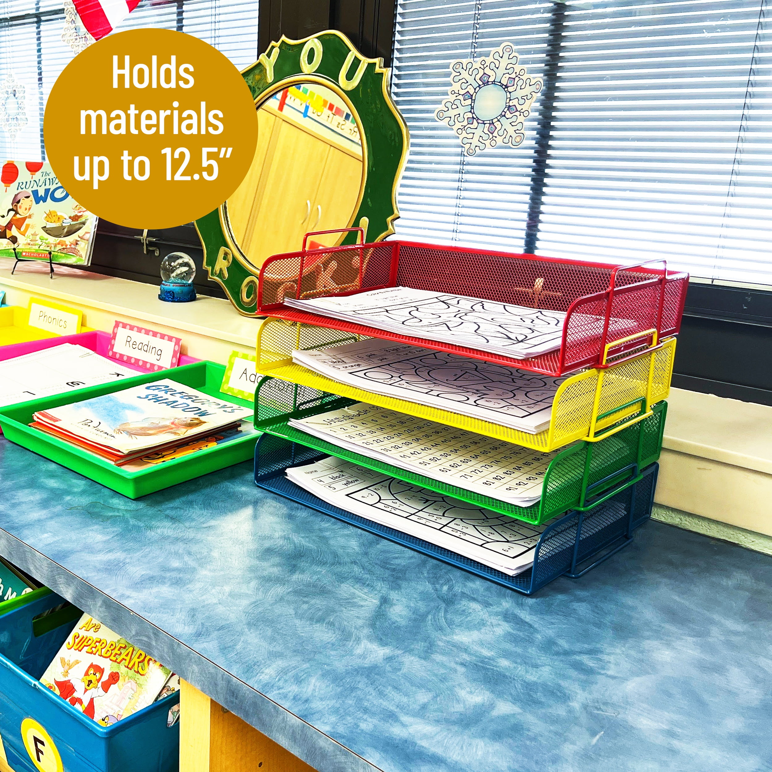 Mind Reader Stackable Paper Tray, Desktop Organizer, File Storage, Metal Mesh, 4 Piece, Multi