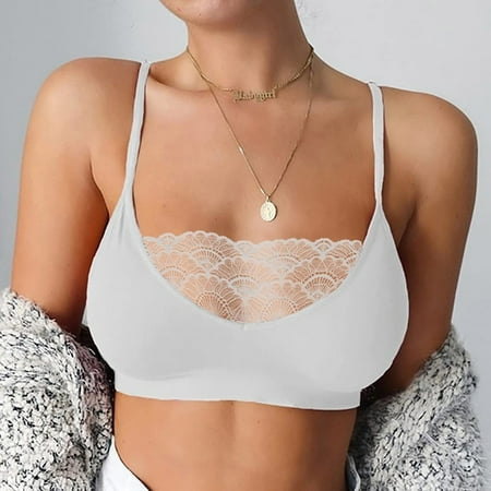 

Women s Comfortable Lace Trim Sexy Solid Color Bottoming Underwear Bra without Chest Pad White XXXL