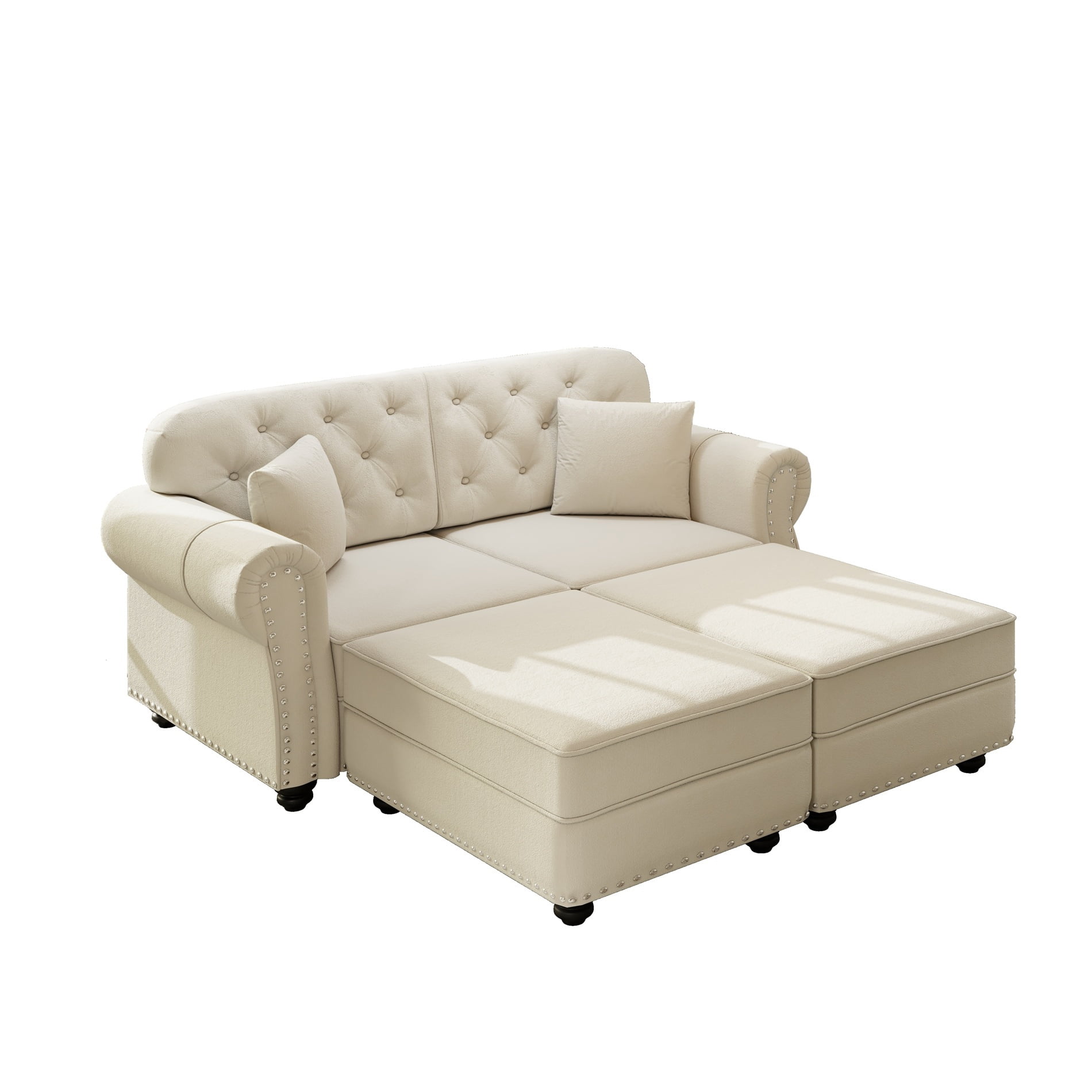 Alvantor 63" Loveseat sofa with Ottman, Upholstered Velvet Couch with Nailhead Trim and Rolled Armrests, Mid-Century Modern Sofa for Living Room Beige