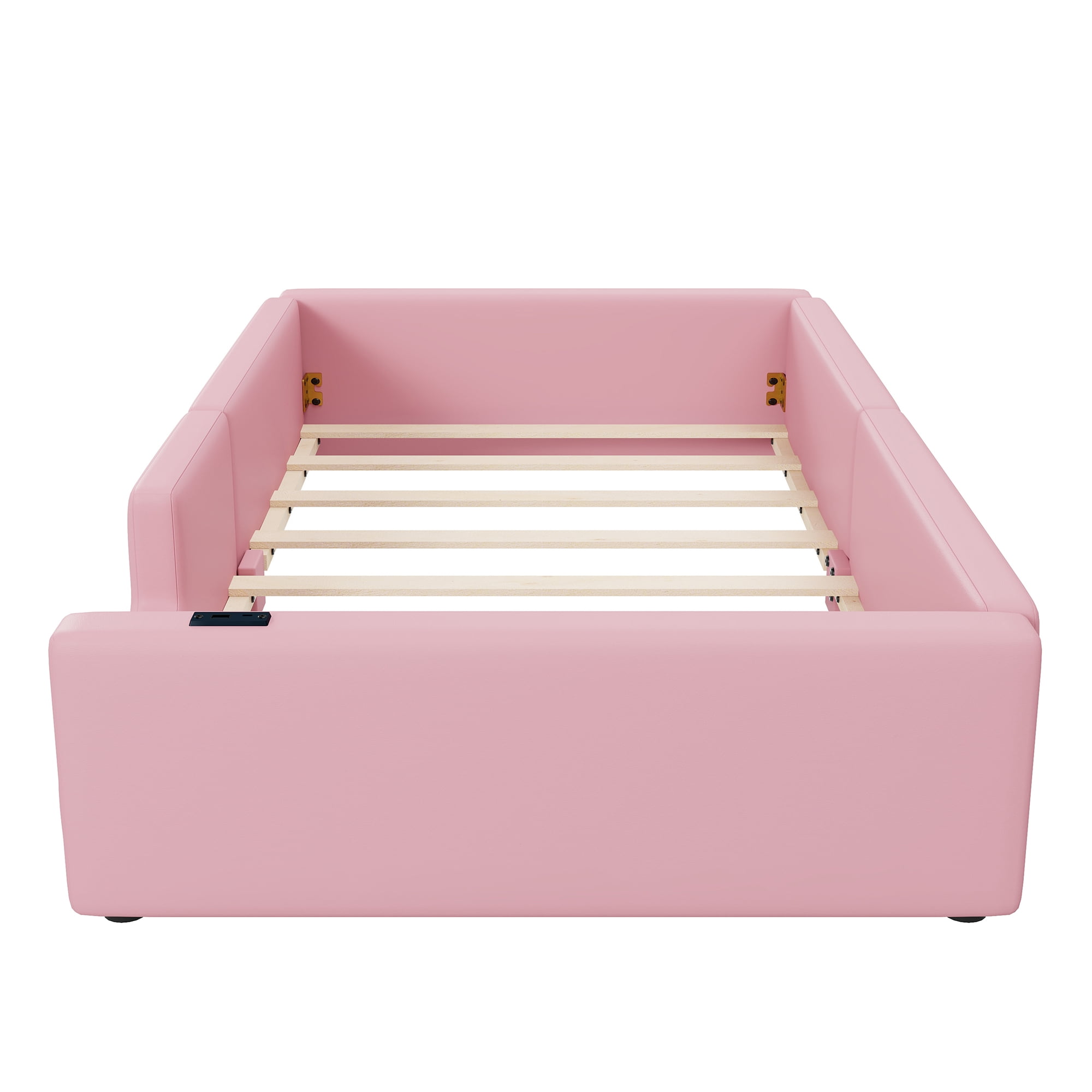 Euroco Upholstered Twin Size Platform Bed,Floor Daybed with USB Charging Station for Kids and Toddler