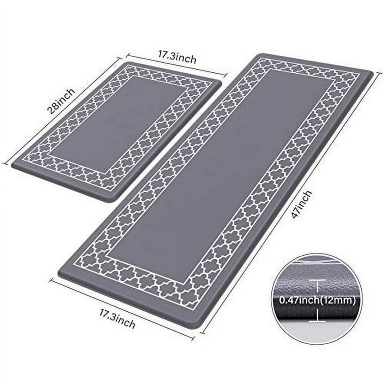 UPHTEH Anti Fatigue Kitchen Mats for Floor 2 Piece Set,17.32 * 28.74 and 17.32 * 46.25,Non Slip Waterproof Kitchen Mats and Rugs, for Kitchen,Home