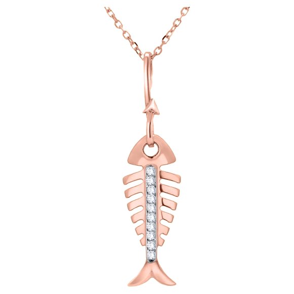 Poshadime Os en Or Tête de Poisson avec Collier de Diamants en Or Blanc de 10 quilates Charme Poisson Collier Pendentif 0,30 quilates Diamant de Laboratoire (Couleur g, VS Pureté)