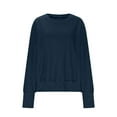 thumbnail image 3 of Htigea Women's Crew Neck T-Shirts Waffle Drop Shoulder Long Sleeve Casual Loose Fit Shirt Solid Everyday Tee Top Dark Blue XXL, 3 of 5