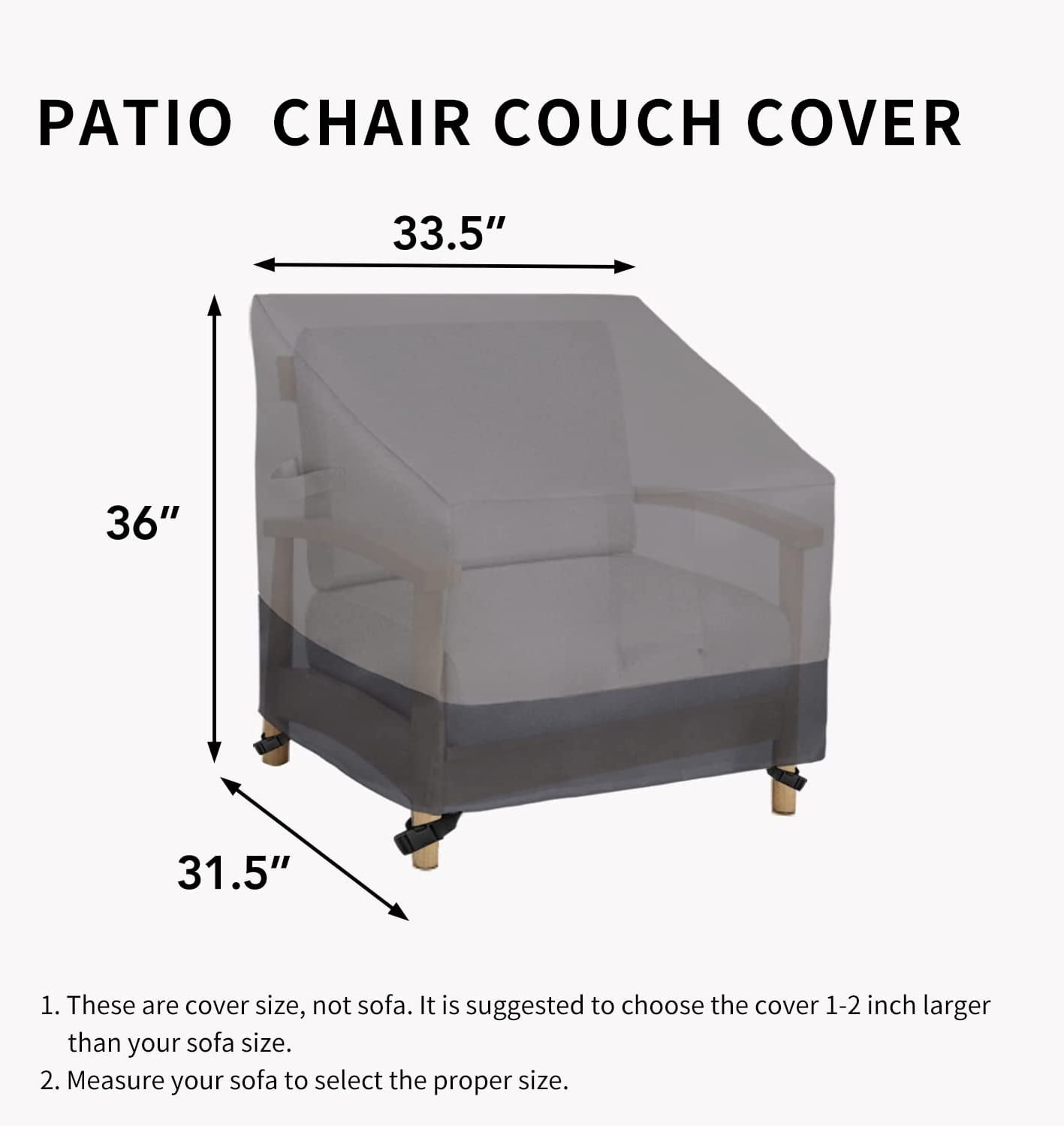 General Outdoor Chair Cover Waterproof, Heavy Duty Patio Chair Cover, Windproof Outdoor Furniture Cover with Air Vent (2 Pack-33.5Wx31.5Dx36H inch, Gray/Dark Gray)