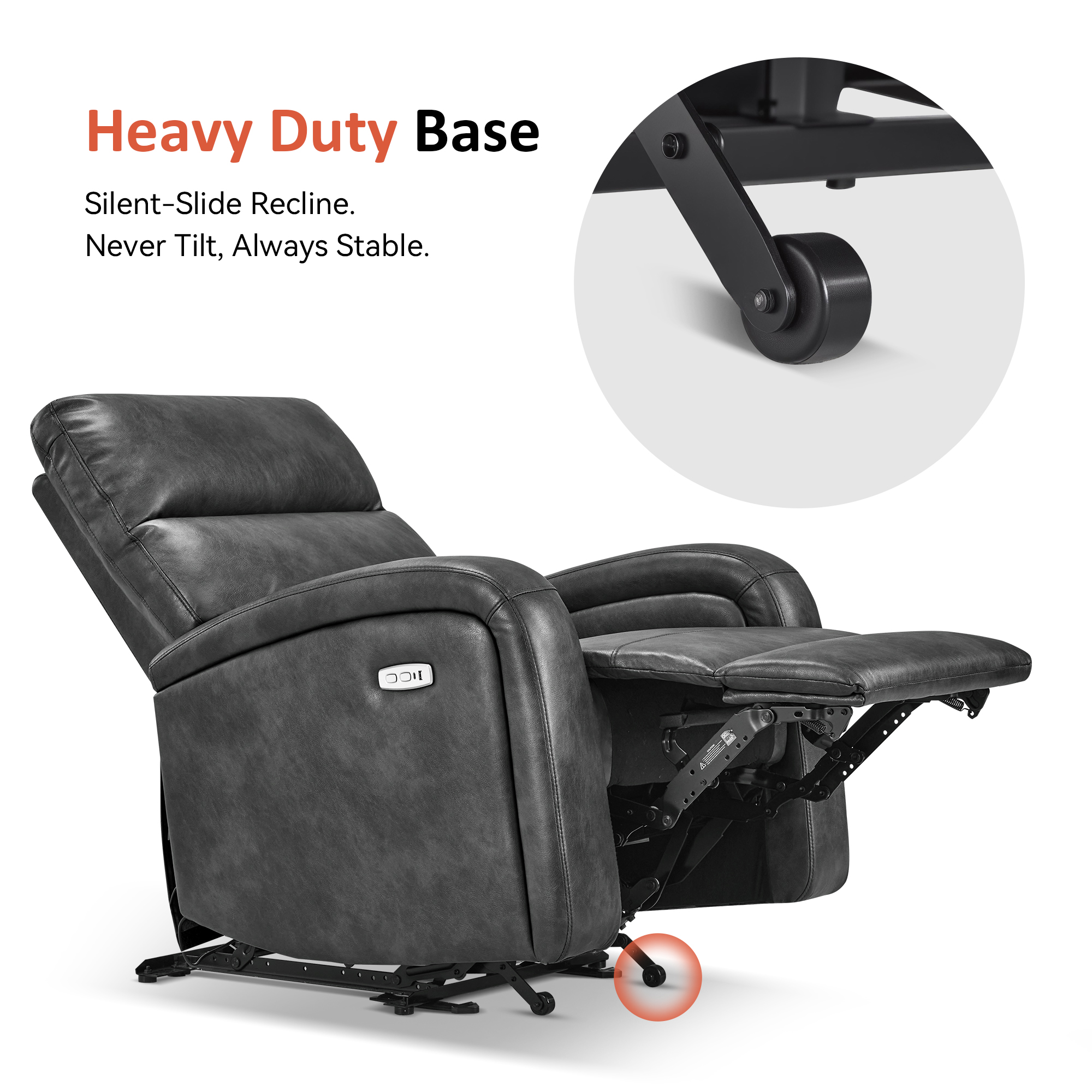MCombo Zero Wall Hugger Power Recliner Chair for Small Space, Living Room, RV, Dark Grey