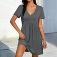 thumbnail image 2 of Horkkom Mini Dresses for Women V Neck Short Sleeve Pleated A Line Dresses Summer Beach Vacation Sundresses L, 2 of 9