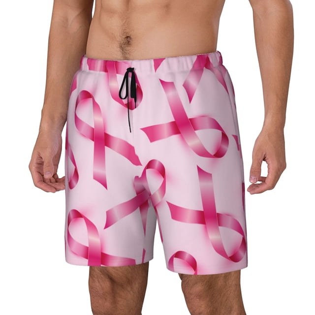 Kdxio Breast Cancer Ribbons Awareness Print Mens Swim Shorts with Mesh Lining, Breathable and Quick-Drying, Adjustable Waist, Privacy Pocket-X-Large