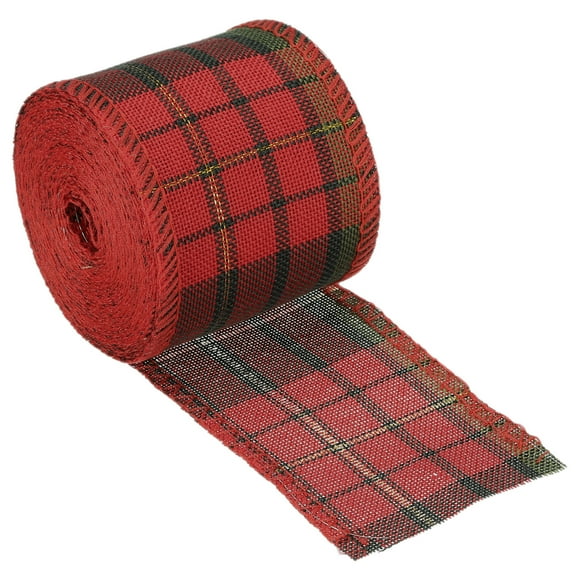 Unique Bargains Ruban Vichy Polyester 2.36 Pouces de Large 6.56 Yards Bord Câblé, 1 Pack pour Décoration Rouge et Vert