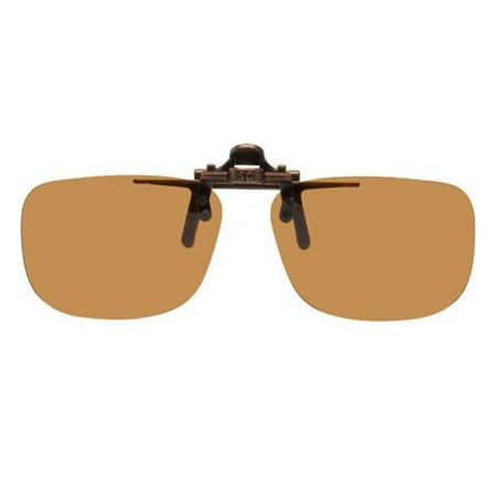Polarized Clip-on Flip-up Plastic Sunglasses - Small Rectangle - 47mm Wide X 35mm High (108mm Wide) - Polarized Brown