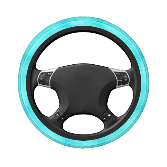 Uemuo Turquoise Wooden Printed Car Elastic Steering Wheel Cover - Universal Car Accessory for Diverse Cars Anti-Slip, and Comfortable- 15"